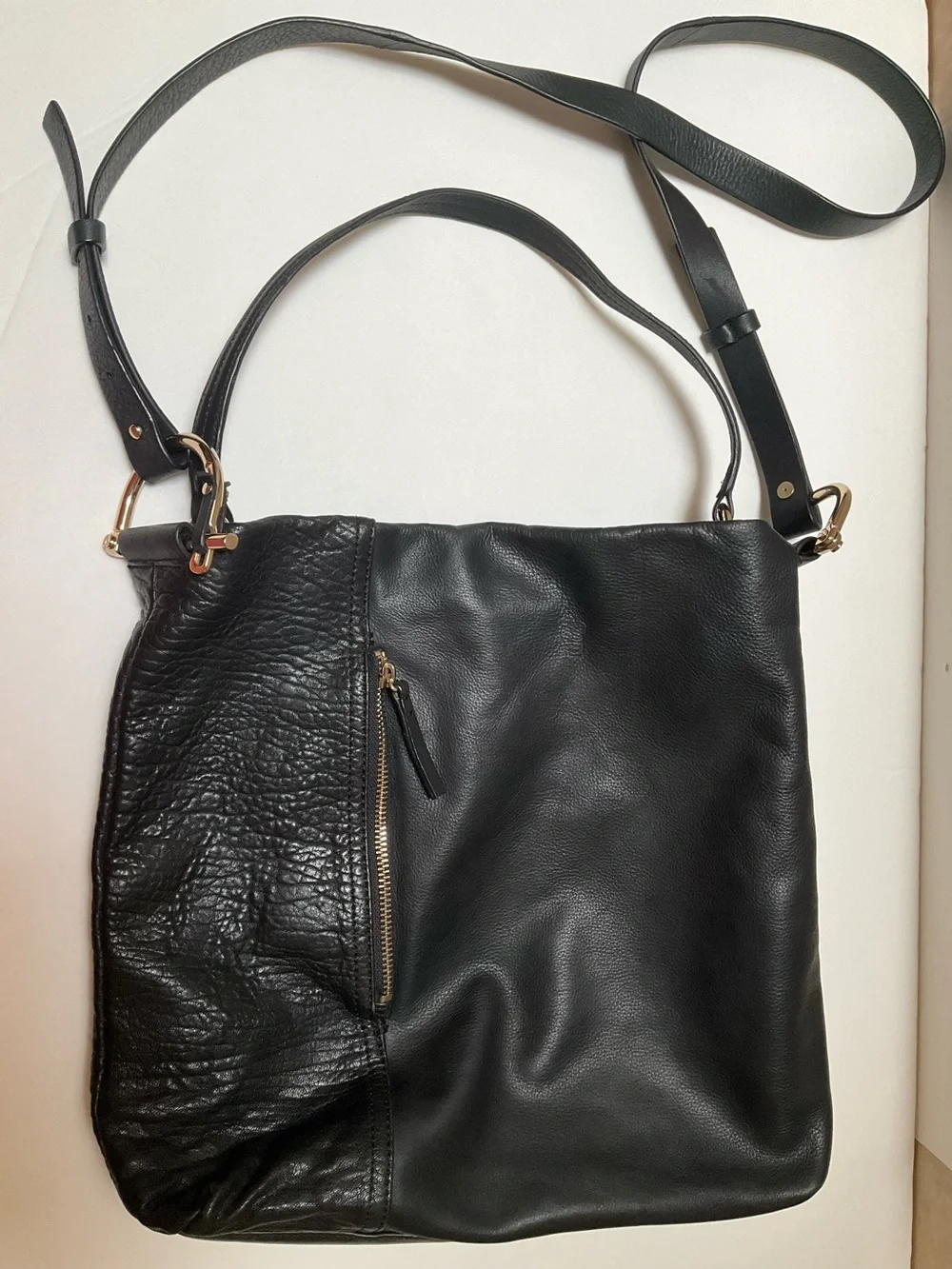 Kelsi Dagger Black Leather Shoulder Bag Dual straps Large Tote Bag Gold-tone